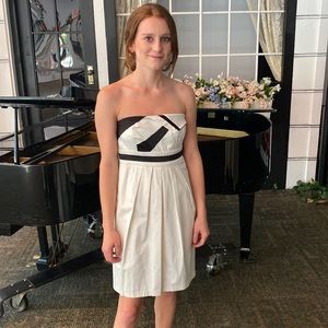 Strapless mini black and white cocktail dress